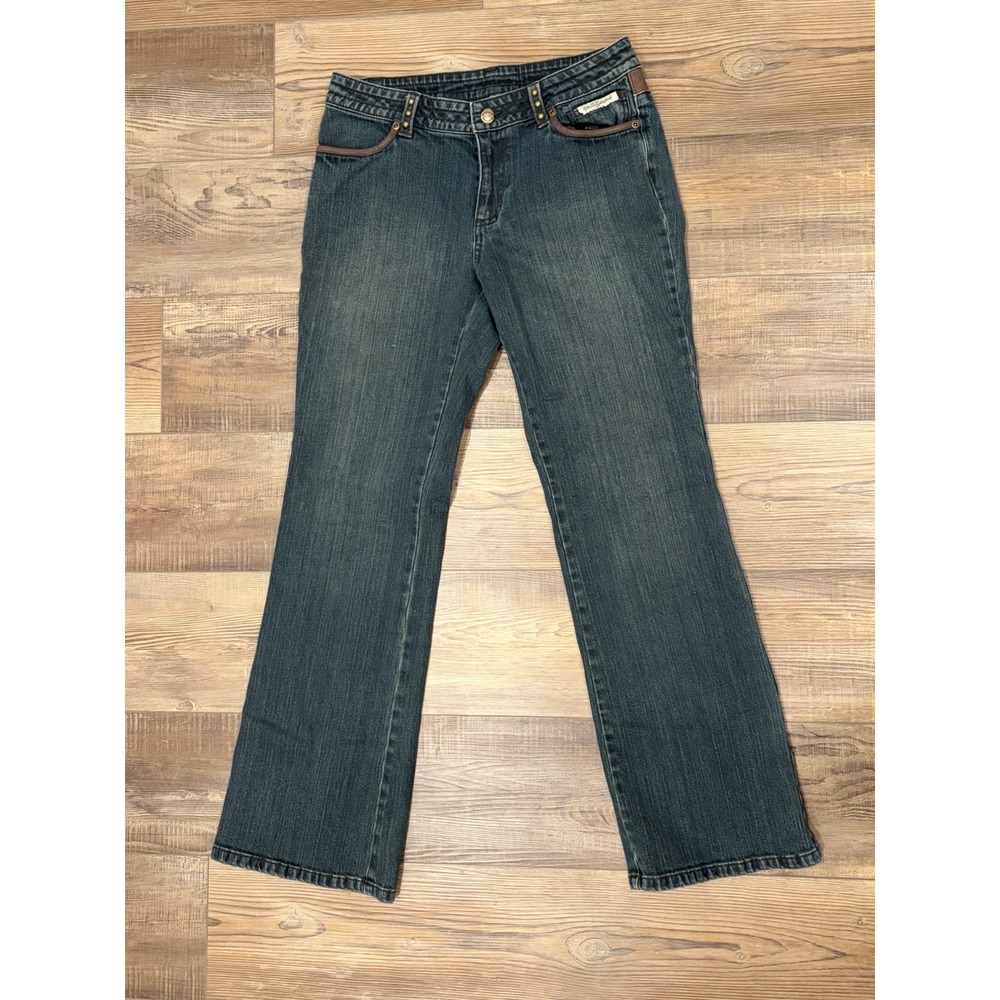 Harley-Davidson Vintage Women Leather Denim Logo Embroidered Jeans Sz 10 Biker